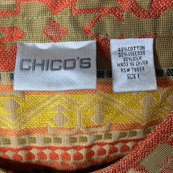 Chicos Womens Size 1 Aztec Print Jacket Silk Blend Long Sleeve Jacket Round Neck - Picture 3 of 10